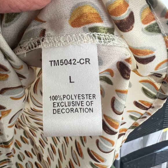 THML Anthropologie Smocked Cream Geometric Pattern Blouse Ruffle Sleeve Size L - Picture 4 of 8